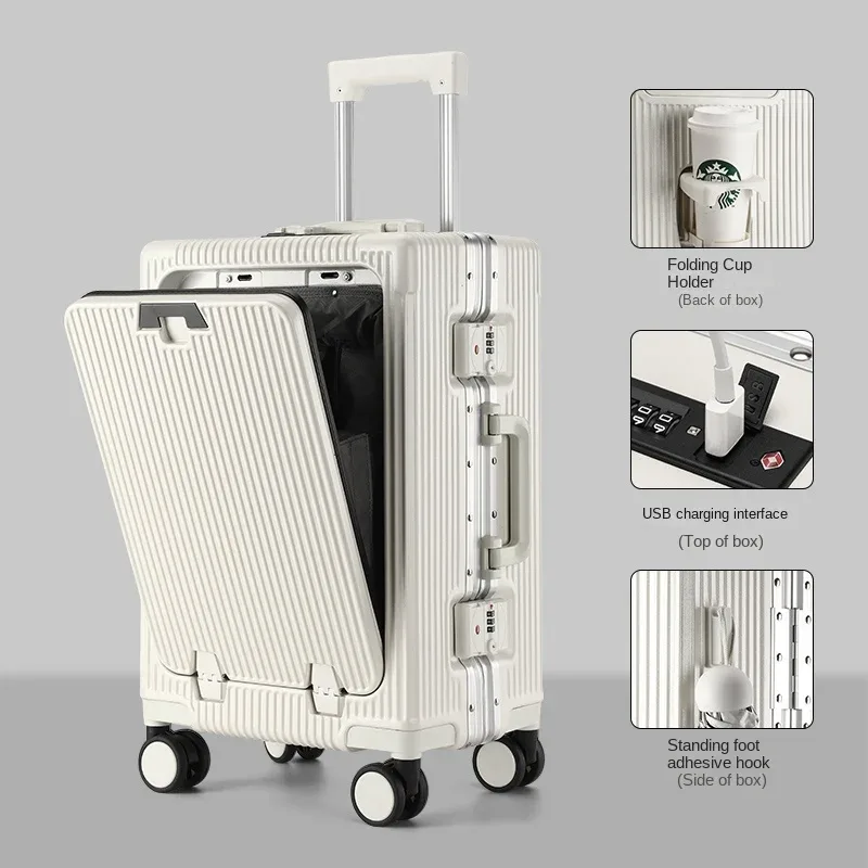 valise à cadre en aluminium grande capacité, valise à roulettes en pc épaissi, robuste et durable, bagage cabine à code, 20/22/24/26/28 pouces