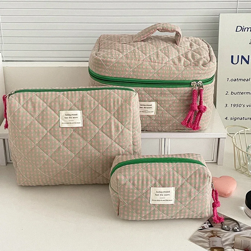 organisateur voyage polyester treillis diamant lavande relief boîte femmes maquillage compression sacs cosmétiques trousse toilette