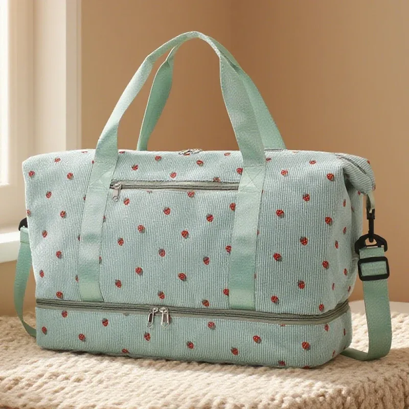 sac fourre-tout de voyage en velours côtelé, sac de voyage de grande capacité avec compartiment à chaussures, sacs de sport et de fitness pour femmes