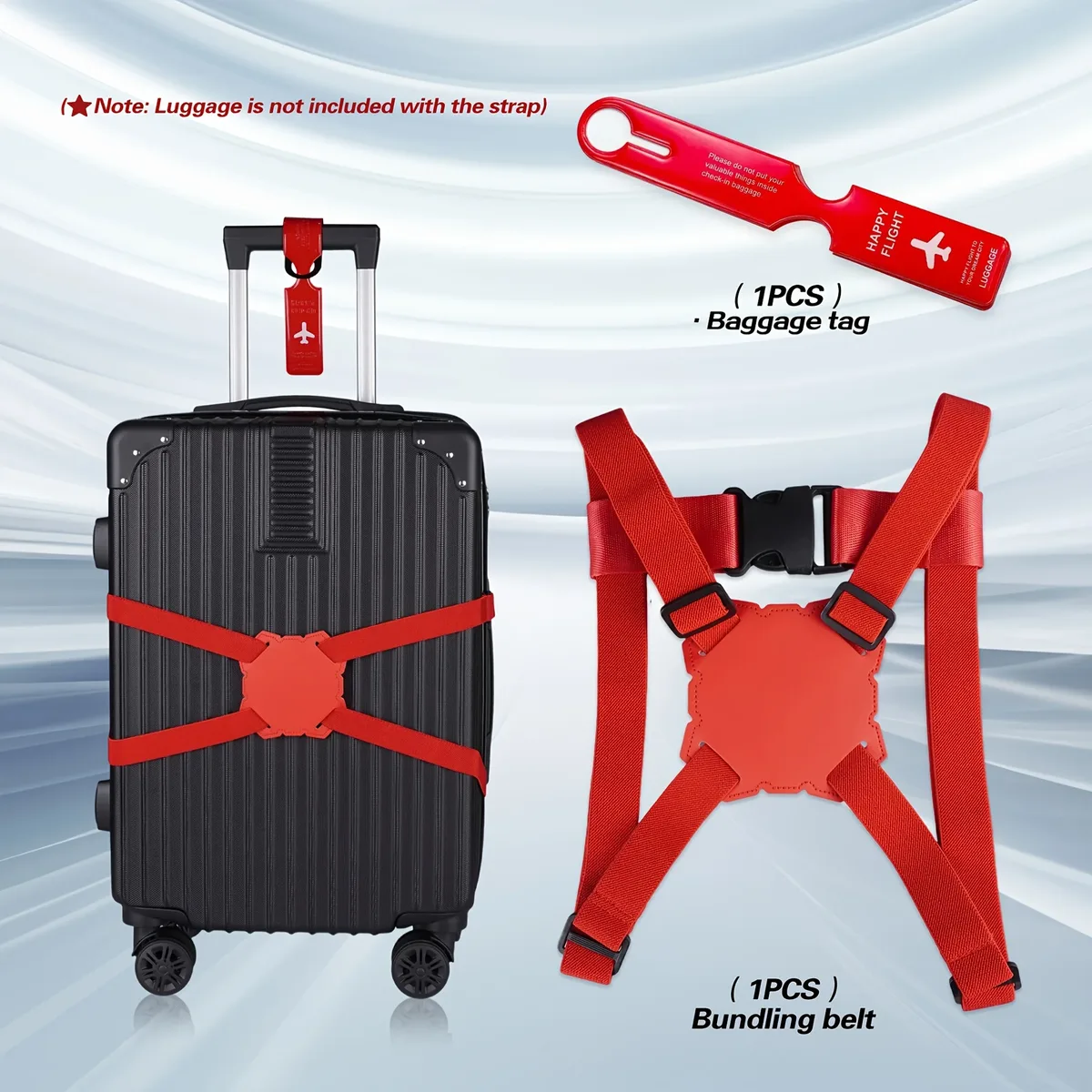 ceinture bagage polyester rouge bandes verticales noires rouges boucle centrale étiquette petit avion sécurité voyage