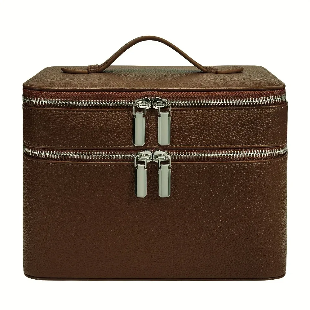 sac de rangement en pu pour cosmétiques, étanche, motif esthétique, grande capacité, motif litchi, pour voyage