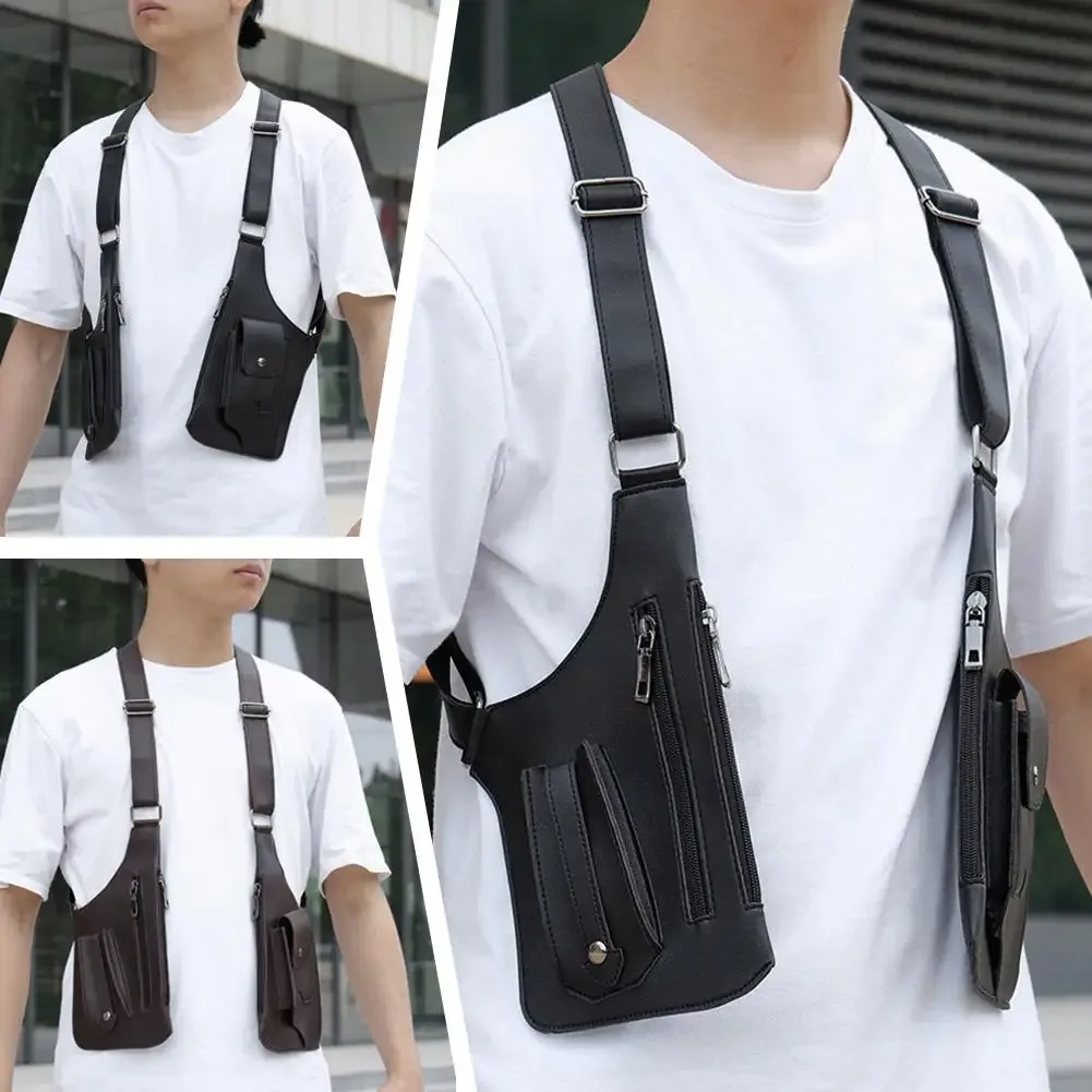 sac de poitrine style gilet, sac à dos utilitaire en cuir pu, streetwear réglable, sac à bandoulière tactique pour gilet pour moi l9b4