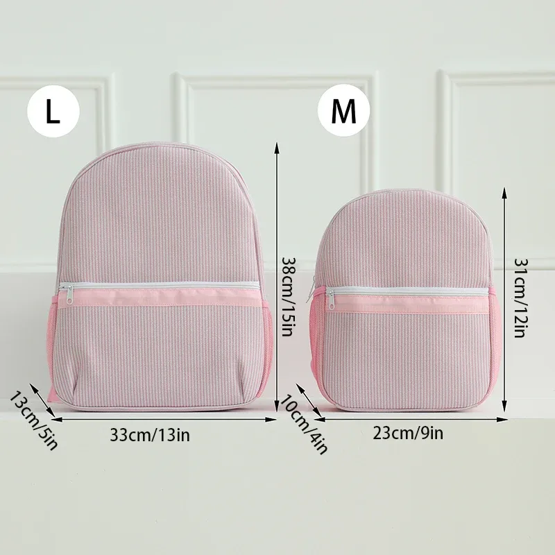sac à dos scolaire pour tout-petits, sac à dos rayé mignon en seersucker pour filles 12 pouces pour la maternelle, 15 pouces pour les adolescents du lycée