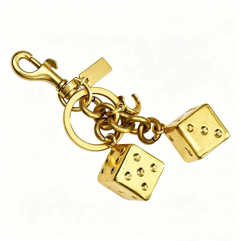 breloque de sac à dés rétro or/argent, porte-clés, pendentif cube à points de cristal étincelants, accessoire détachable pour sacs à bandoulière