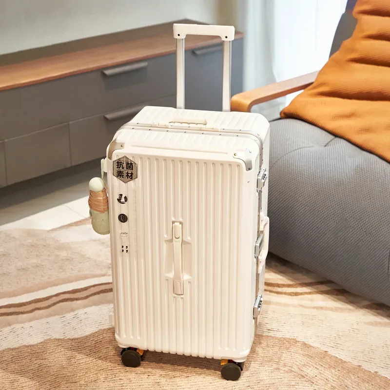 valise de voyage de luxe à cadre en aluminium avec porte-gobelet - valise à roulettes tendance 24/28/32 pouces avec poignée télescopique