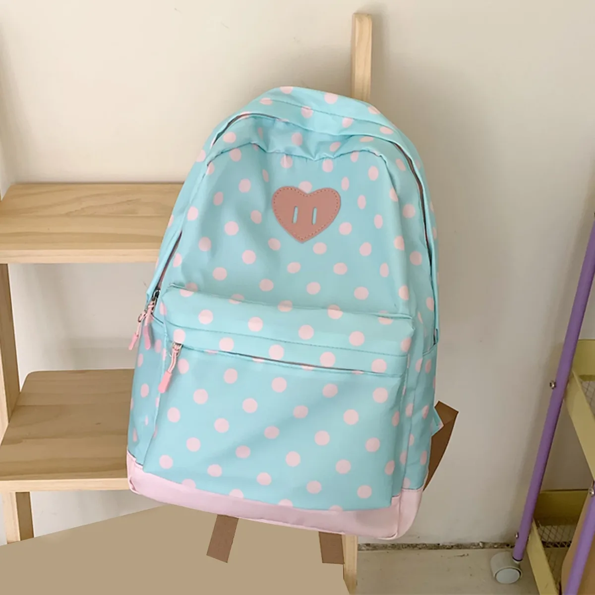 sac à dos mignon à pois en nylon pour femmes, grande capacité, pour ordinateur portable, plusieurs poches, sac de voyage pour le shopping, les voyages et le travail