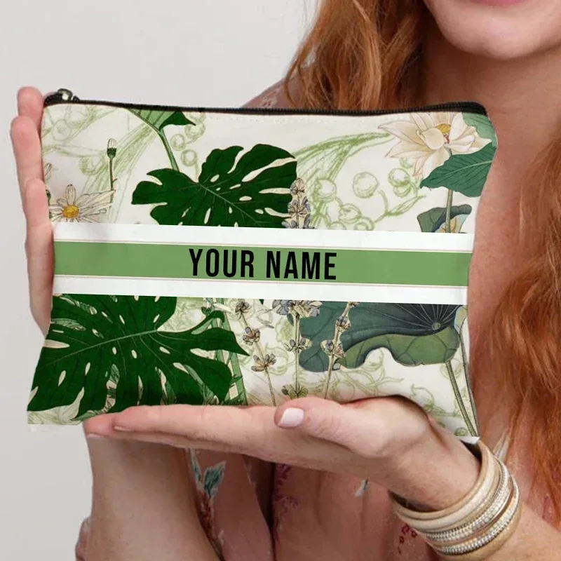 organisateur de cosmétiques de voyage avec nom personnalisé, pochette de rangement pour fournitures de bureau pour femmes, sac de maquillage en toile cadeau personnalisé, trousse à crayons