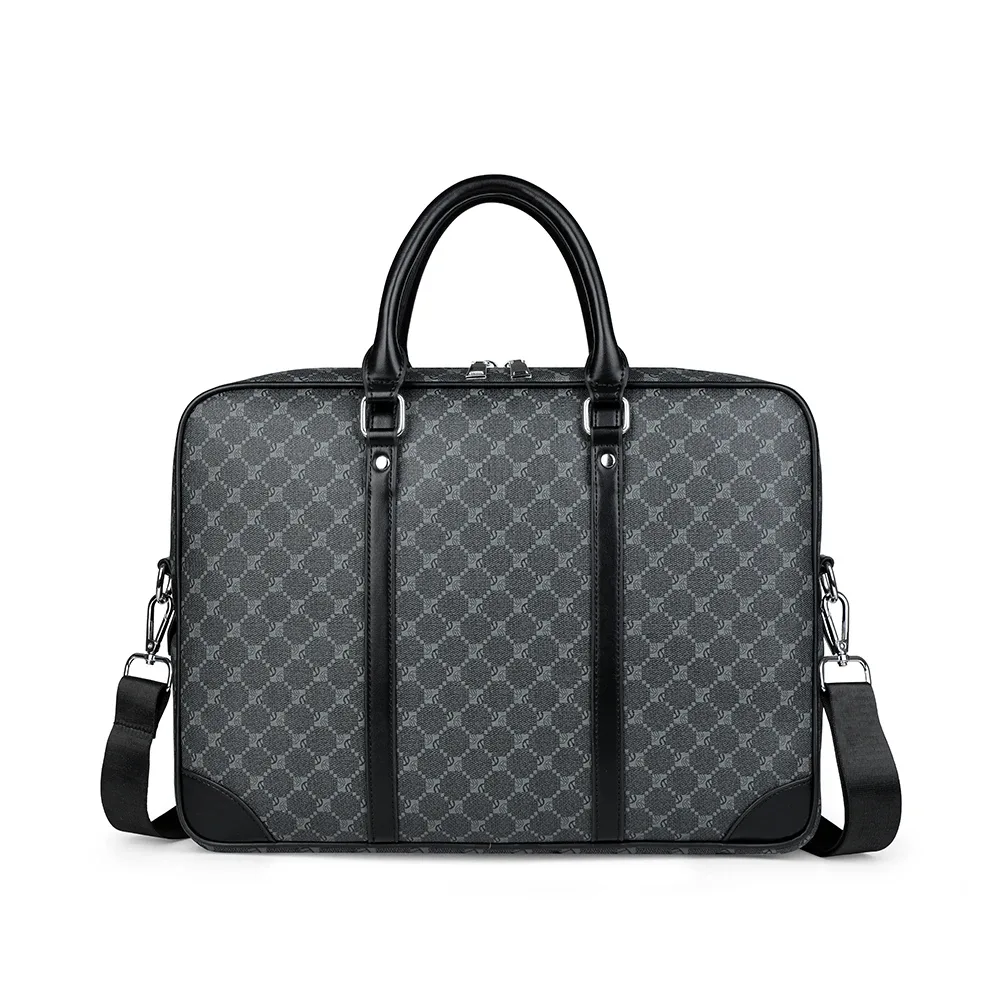 porte documents cuir noir géométrique nylon poignée souple fermeture éclair voyage bureau affaires homme