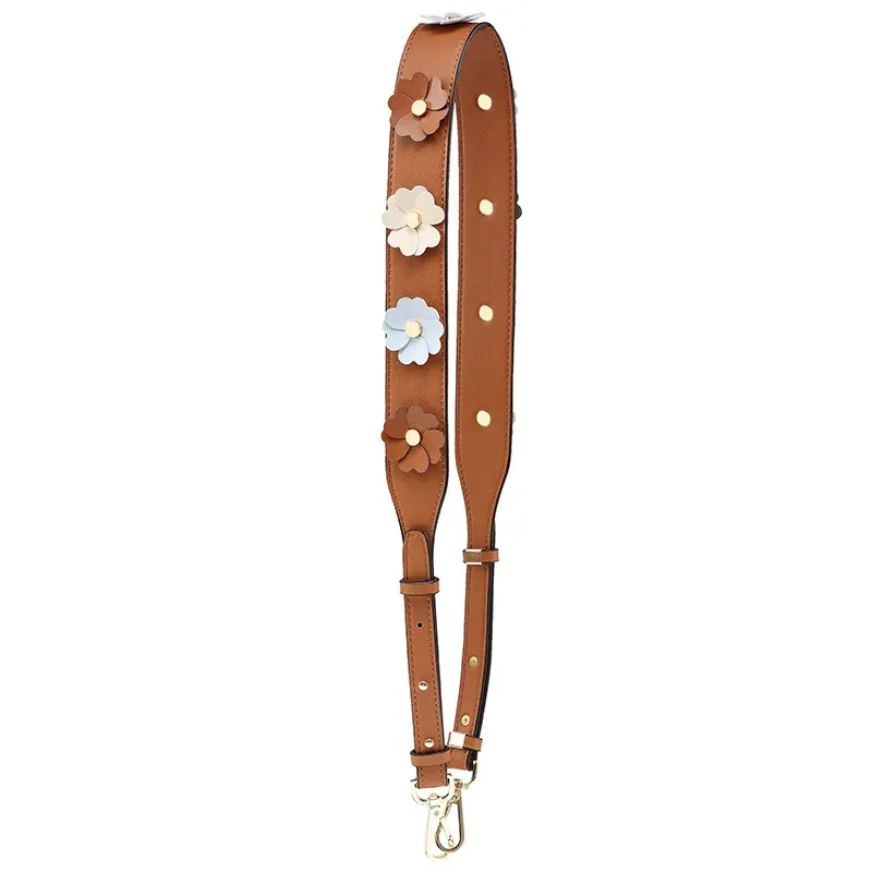 large sangle de sac à bandoulière en cuir pu pour femmes, longue sangle de remplacement pour sac à main, rivet coloré, poignée de sac à bandoulière florale