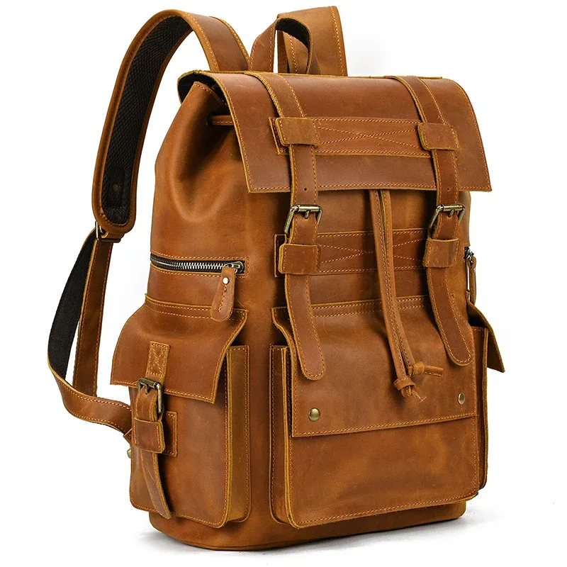 2025 nouveautés sac à dos en cuir pour hommes mâle en cuir véritable ordinateur portable voyage sac à dos 17 pouces sac à dos sac choisi hommes mâle grand
