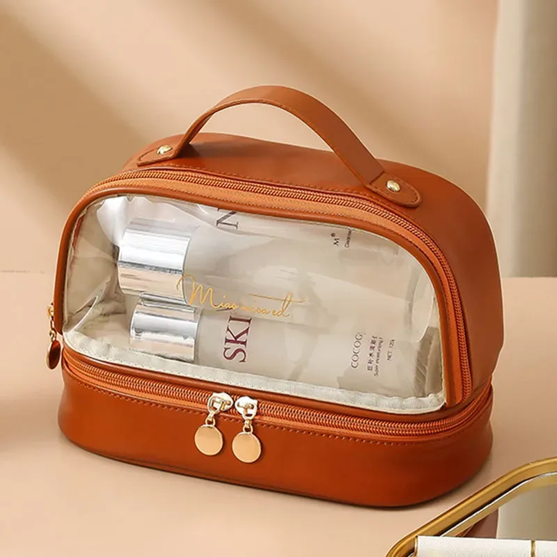 sac de maquillage lanterne lettre personnalisable, sac de rangement de voyage portable de grande capacité, trousse de toilette portable double couche en pu