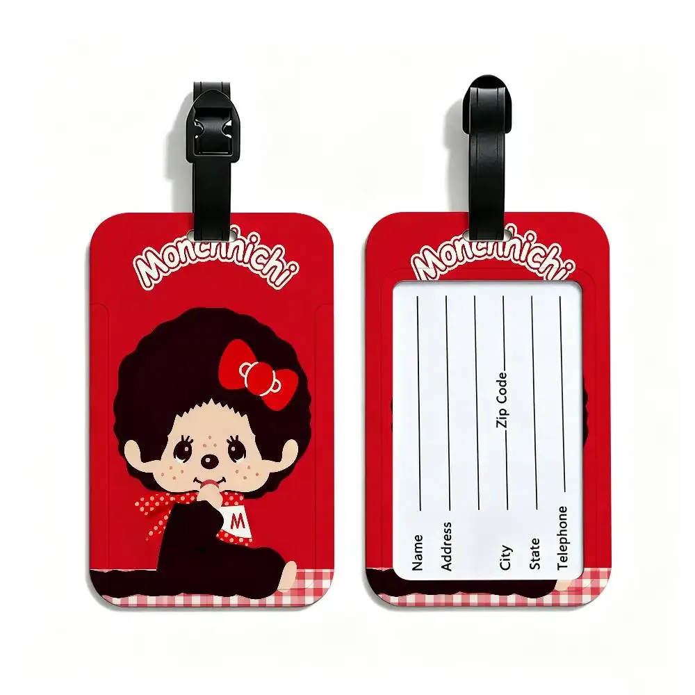 étiquette bagage plastique pvc motif dessin animé monchhichi personnages lapins filles bleu rouge gris rose blanc voyage école usage journalier antiperte