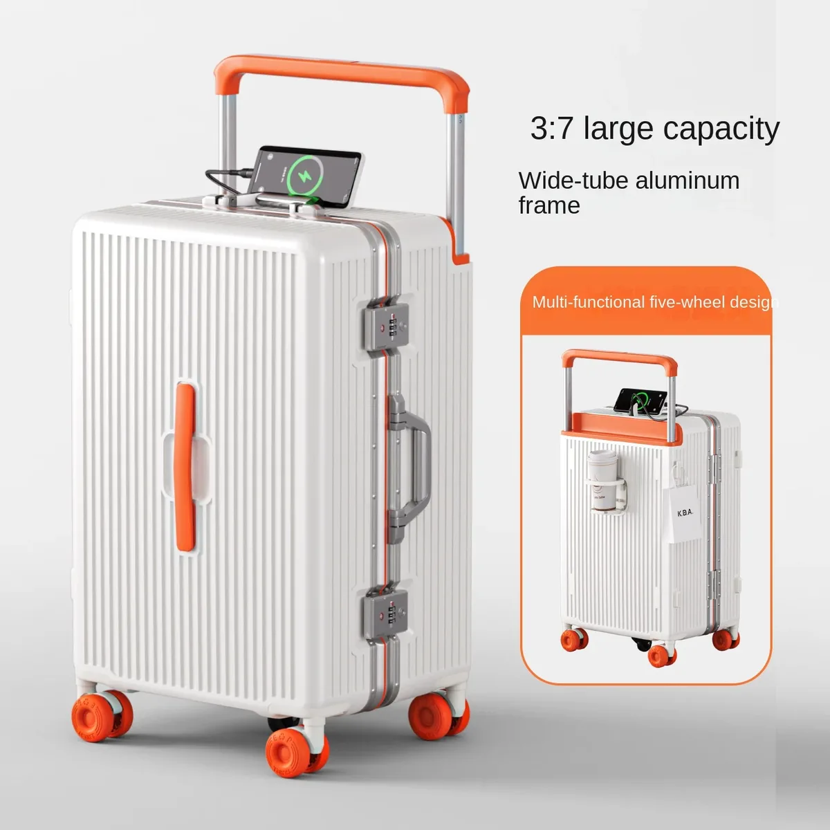 valise ko-ku new 3:7 en aluminium, cadre en aluminium, 20 pouces (bagage cabine) et 28 pouces (grande capacité), avec serrure à code et porte-gobelet.