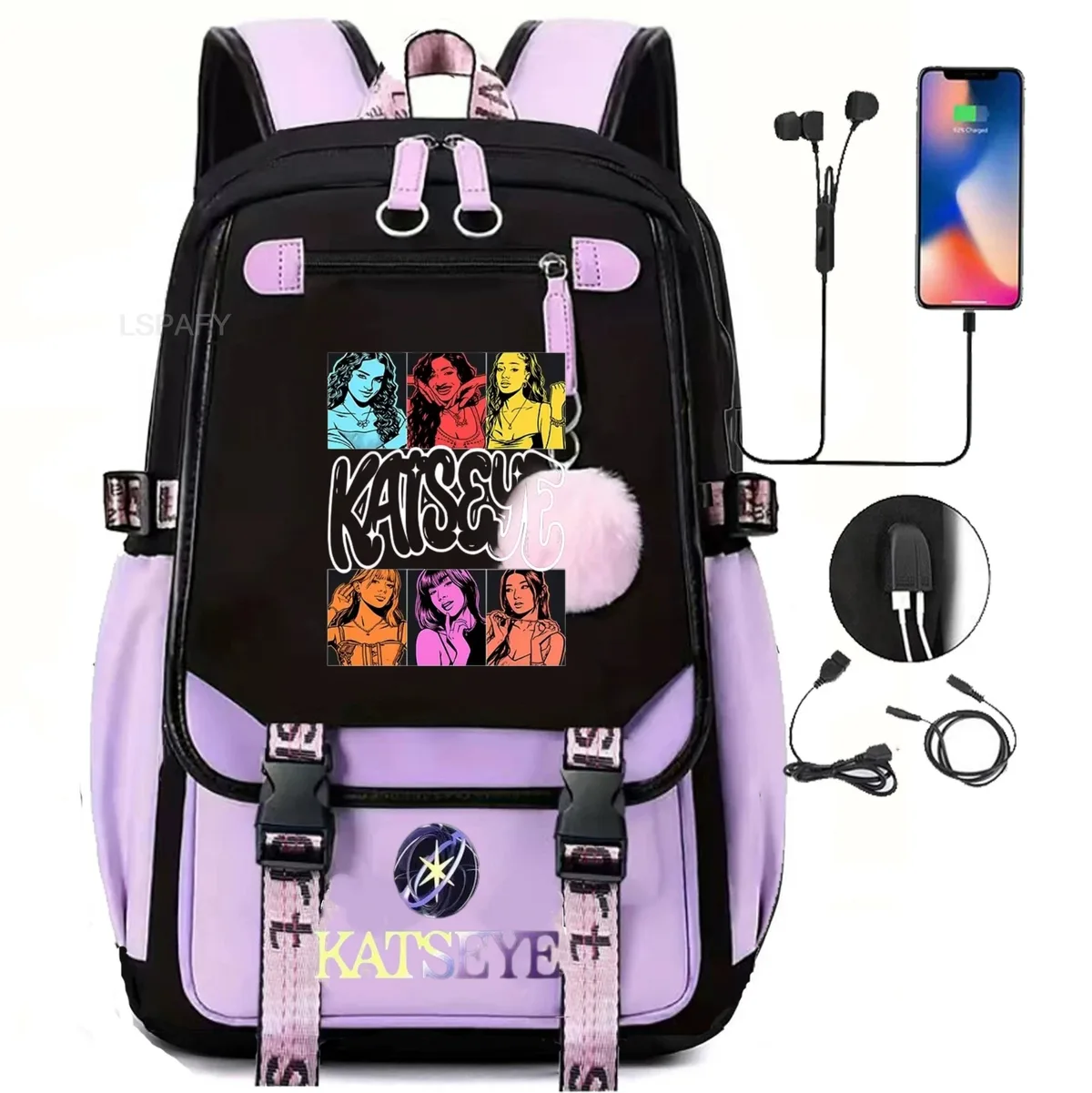 sacs à dos kawaii hot katseye à imprimé amusant, doux et mignons, grande capacité, pour étudiants, sacs d'école, sacs pour ordinateur portable, patchwork, simples, mochilas