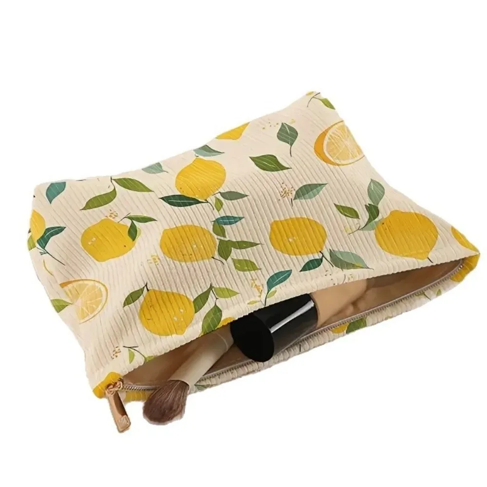 nouvelle trousse de toilette jaune citron en polyester avec fermeture éclair, pochette cosmétique de style coréen, étui à maquillage pour les voyages en plein air