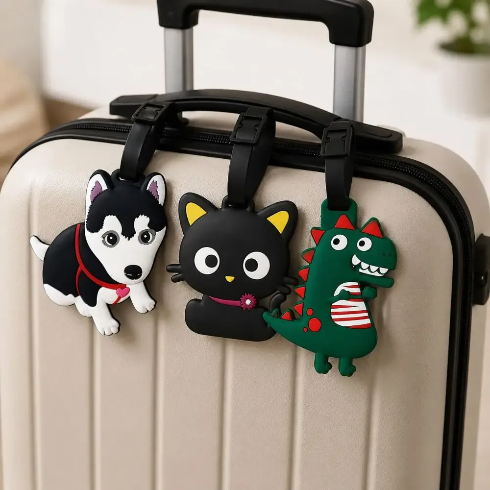 étiquette de bagage en pvc durable avec boucle avion de dessin animé, conception anti-perte, étiquette de bagage épaissie pour carte d'embarquement