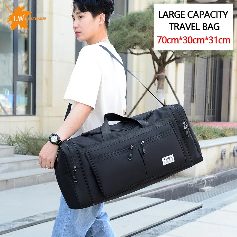 sac de voyage portable grande capacité, sac à main étanche en nylon, sac à bandoulière décontracté pour l'extérieur, logo personnalisé avec nom imprimé