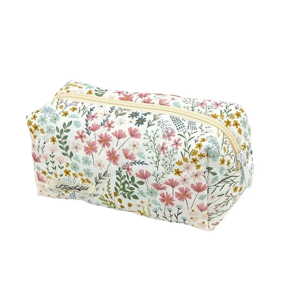 trousse de maquillage matelassée en coton imprimé floral, trousse à cosmétiques multifonctionnelle à imprimé léopard, portefeuille de voyage de plusieurs tailles