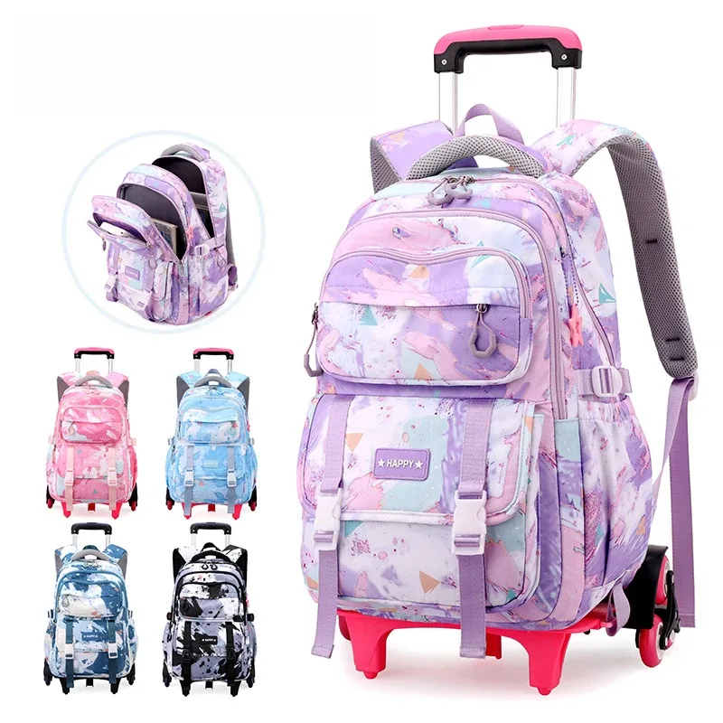 sac à dos scolaire à roulettes pour enfants, sac à dos à roulettes pour filles, sac à roulettes pour étudiants, bagage à roulettes de voyage