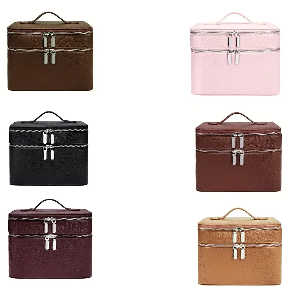 sac de rangement en pu pour cosmétiques, étanche, motif esthétique, grande capacité, motif litchi, pour voyage