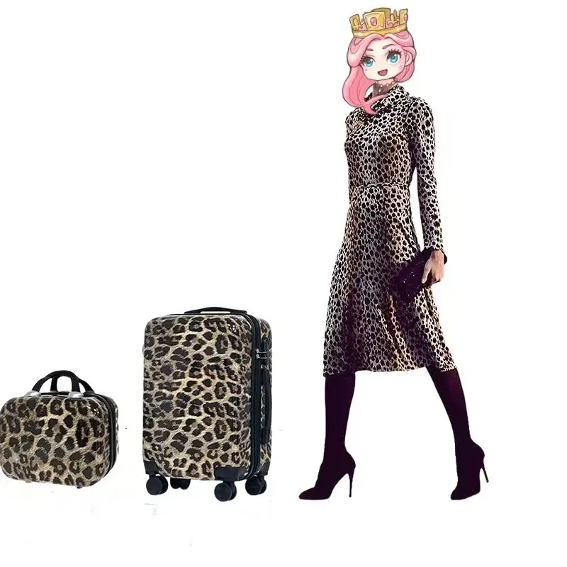 valise motif léopard beige roulettes noires poignée supérieure compartiments intérieur gris clair voyage femme