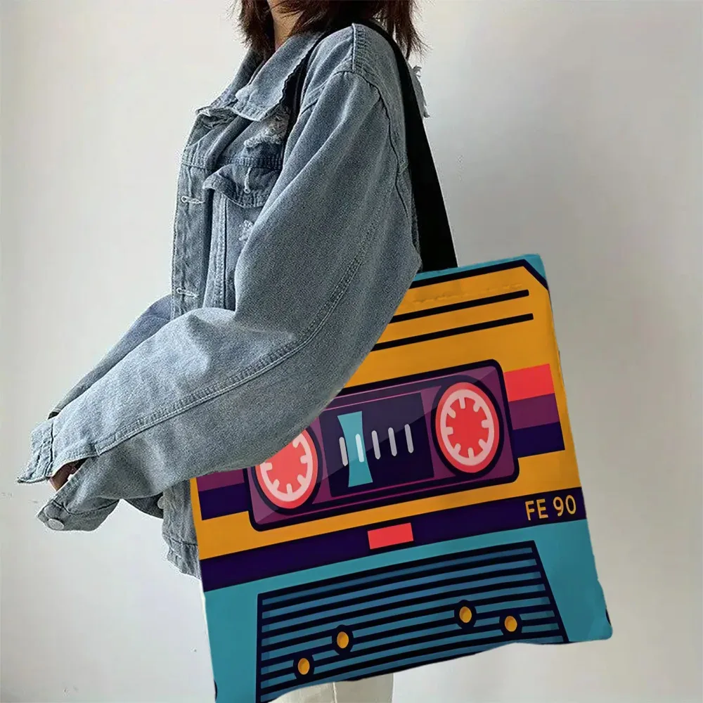 sac fourre-tout de grande capacité, sac à main léger en polyester, design à cassette rétro, sac à bandoulière, usage quotidien décontracté, sac de shopping pratique