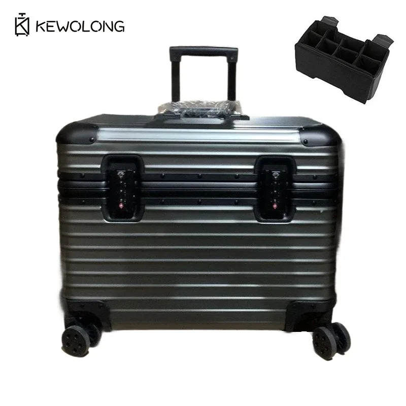 valise en aluminium à coins arrondis, bagage à main rigide à ouverture par le haut avec roulettes à 360 degrés ° roues pivotantes, chariot de photographie gearphotography