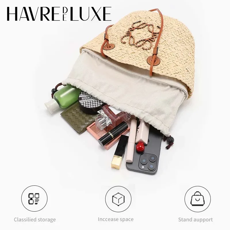 organisateur de sac à cordon de serrage tridimensionnel pour panier picotin, sac tissé en paille, support intérieur, accessoire pour sacs bien structurés