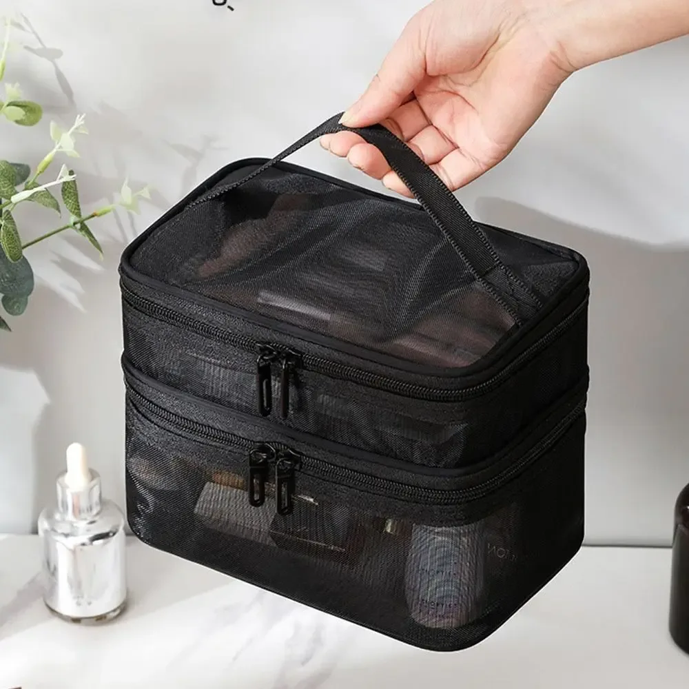 sac à cosmétiques de voyage en maille transparente pour femmes, trousse de maquillage et de toilette, sac de rangement, sac organisateur de maquillage