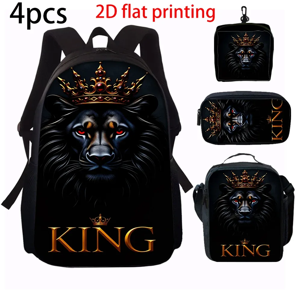 ensemble de sacs à dos motif roi lion (1/2/3/4/5 pièces) - sac à dos décontracté grande capacité avec pochette et sac fourre-tout assortis pour usage quotidien