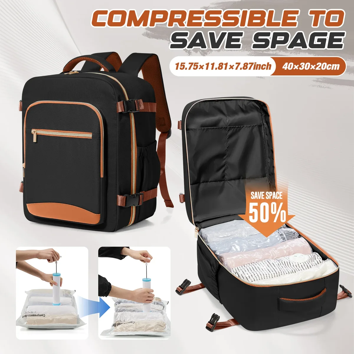 sac de rangement sous vide, sac à dos de voyage ryanair 40x30x20, sac à dos pour bagages à main, sac à dos pour hommes et femmes, sac à dos pour ordinateur portable, sac à dos d'école