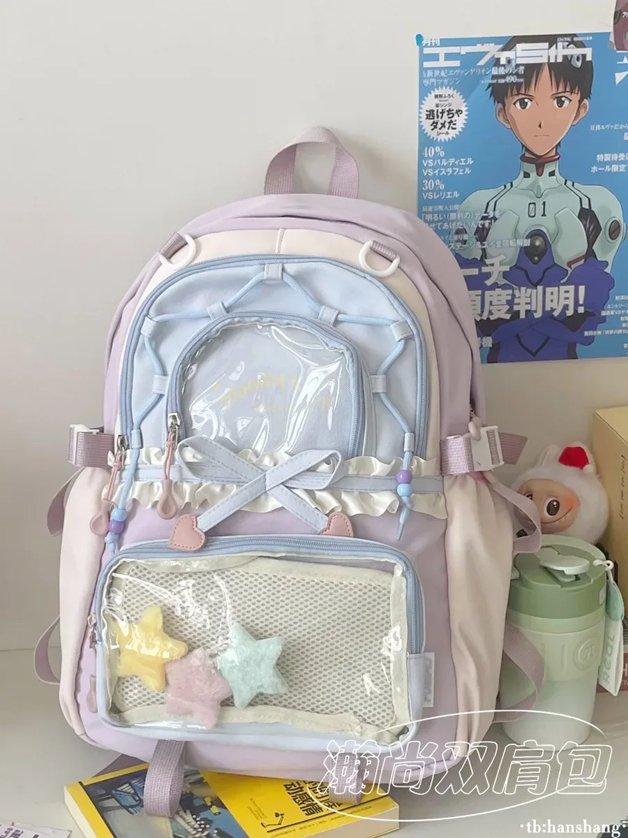 sac à dos itabag transparent macaron à couleurs contrastées, cinq couleurs, décor étoile mignon, en nylon, grande capacité, pour fille, usage quotidien et scolaire