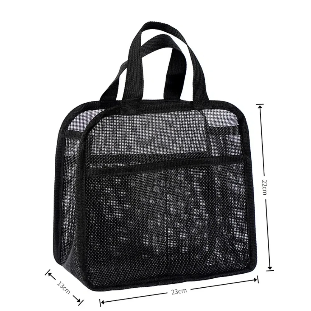 sac de maquillage en maille portable de grande capacité, sac de rangement de cosmétiques portatif de couleur unie, sac de rangement de toilette léger