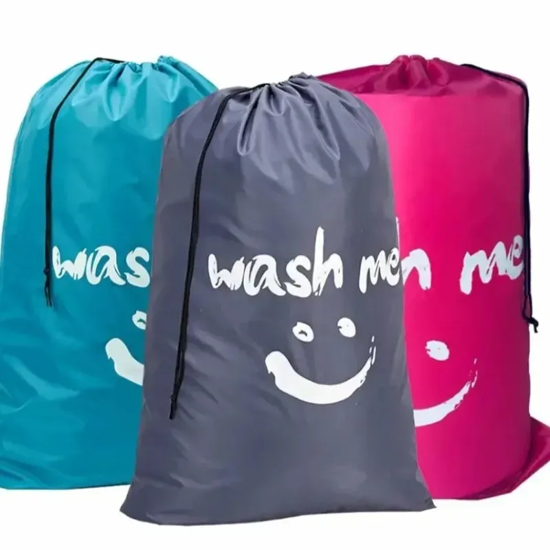 sac à linge imprimé smiley, sac de rangement, sac pour vêtements sales à cordon