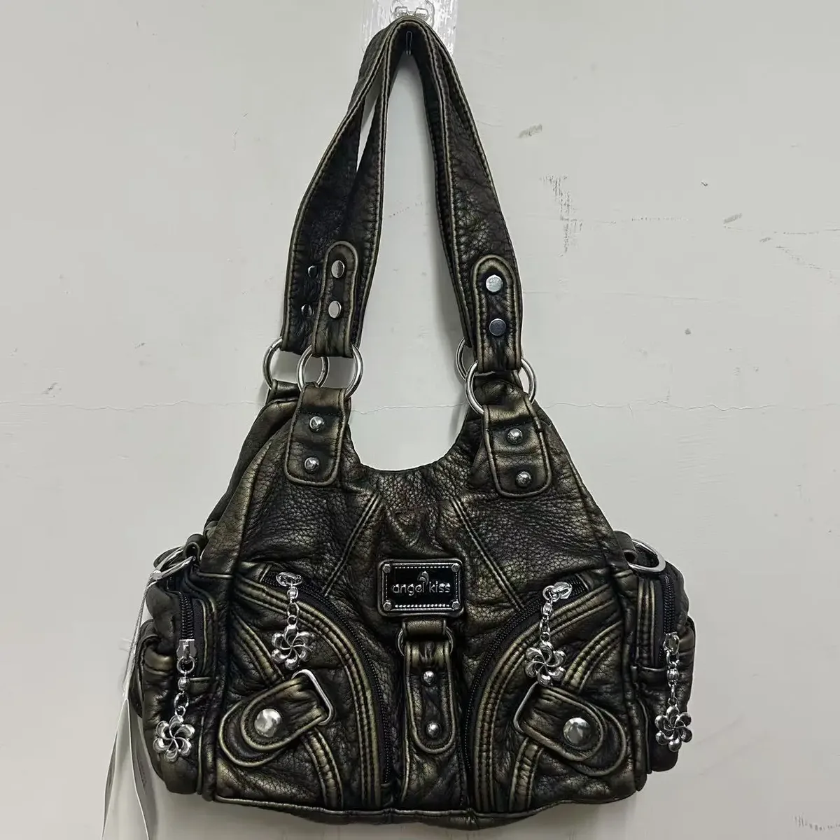 sac à bandoulière vintage y2k à imprimé léopard, sac à main en similicuir de style grunge des débuts des années 2000, sac hobo rétro punk