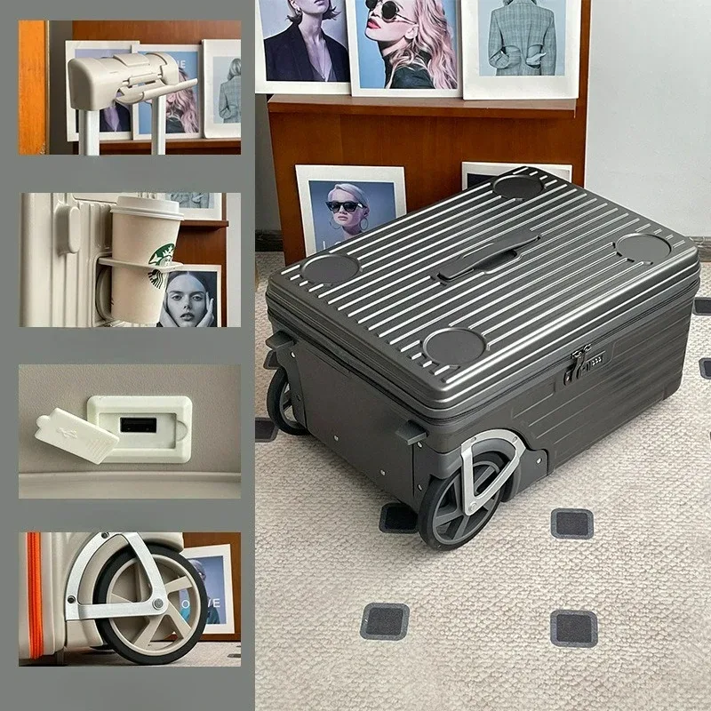 valise roulettes toupie abs gris clair orange poignées sécurité motif intérieur cercles noirs gris durabilité transport