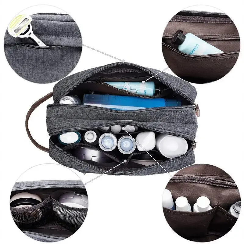 sac de rangement de voyage portable grande capacité en tissu cationique, organisateur portable de toilette et de maquillage à compartiments