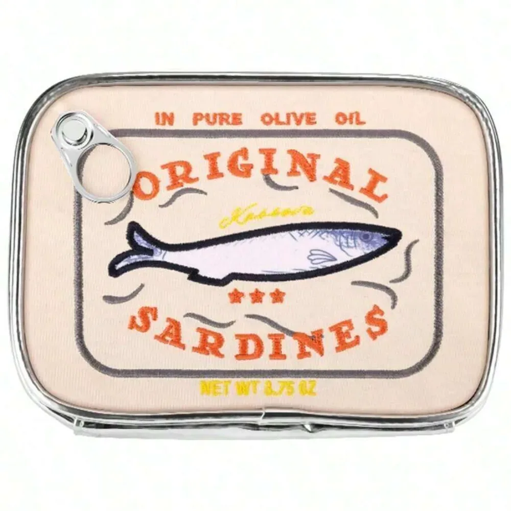 Joivida 1 pièce Trousse de maquillage en forme de boîte de conserve de sardines, petite pochette mignonne, trousse à crayons et cosmétiques, essentiels de voyage et de vacances pour femmes, adolescentes et jeunes filles