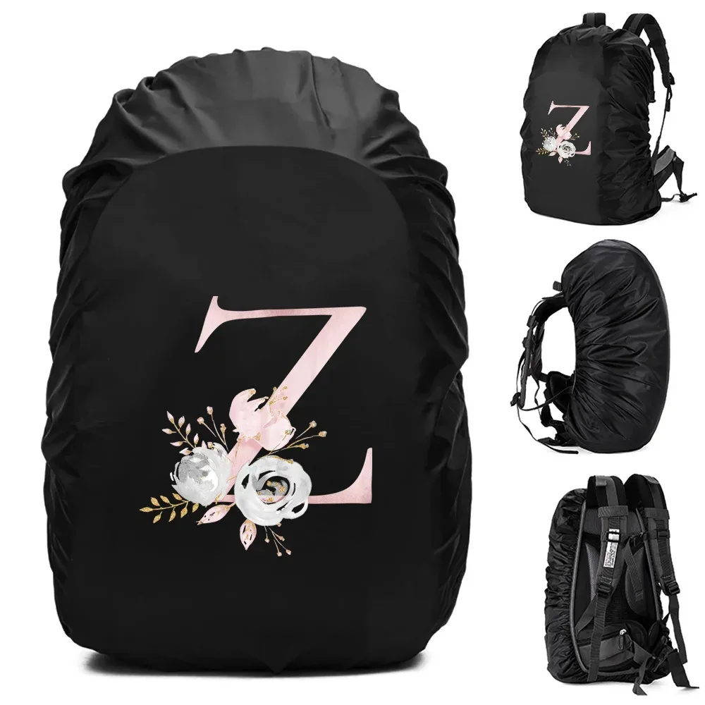 housse de pluie imperméable pour sac à dos 20-70l, motif fleurs roses et lettres, pour sports de plein air, cyclisme, sécurité, mode, camping, randonnée