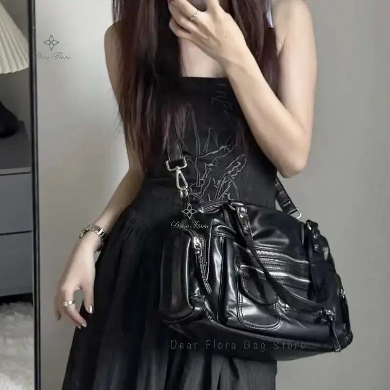 y2k – sacs à bandoulière vintage noirs pour femmes, sac à bandoulière punk gothique, sacs à main multi-poches en cuir pu, fourre-tout de grande capacité à la mode