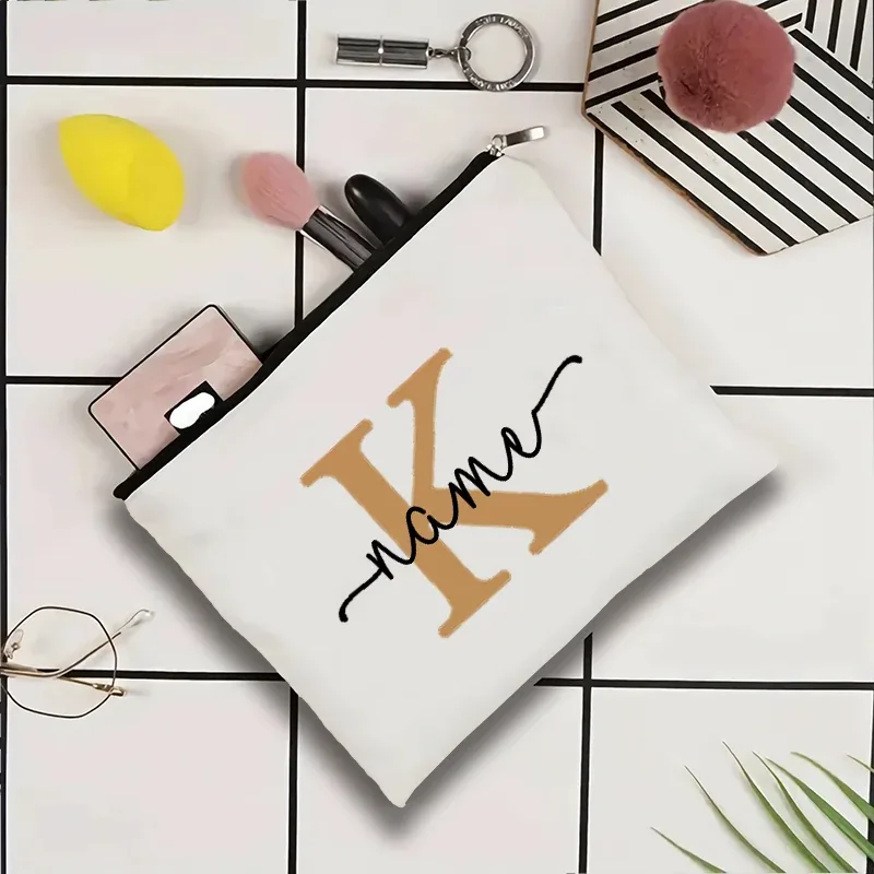 jolie pochette organisatrice en toile, sac de voyage pour cosmétiques et maquillage, trousse de toilette essentielle pour mariage, cadeau d'anniversaire pour enseignant avec nom personnalisé