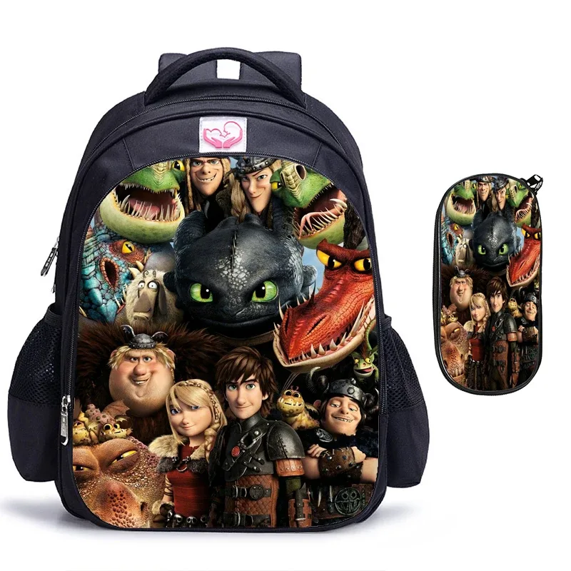 2 sacs à dos orthopédiques « comment dresser votre dragon », 16 pouces, noirs, pour l'école primaire, cadeau pour enfants et étudiants