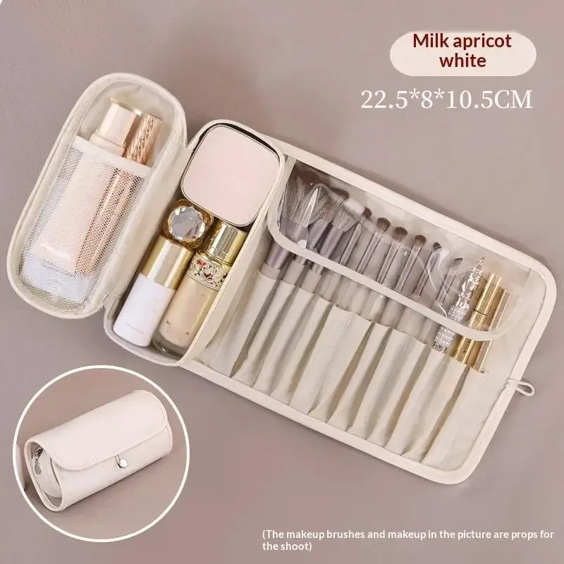 pochette cosmétique polyester rose pâle poches transparentes grande capacité design minimaliste rangement voyage femmes jeunes filles