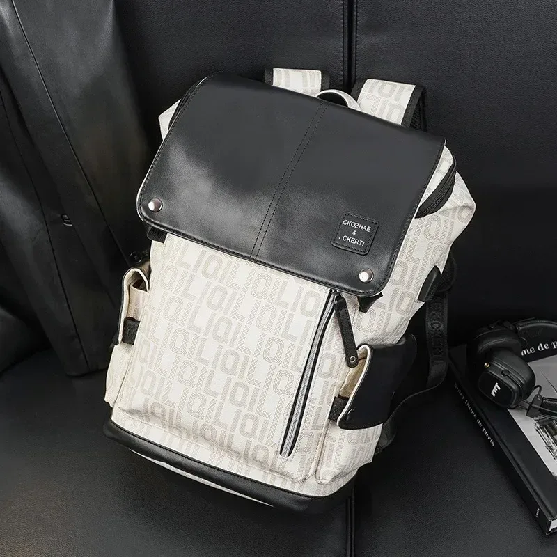 sac à dos pour hommes avec lettres imprimées, avec interface usb, grande capacité, pour ordinateur portable de 14 pouces, sac à dos de voyage en plein air