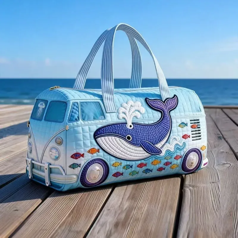 sac voyage polyester fleurs blancs symboles paix texturé poignées tissu sacoche hippie motifs colorés week end polyvalent