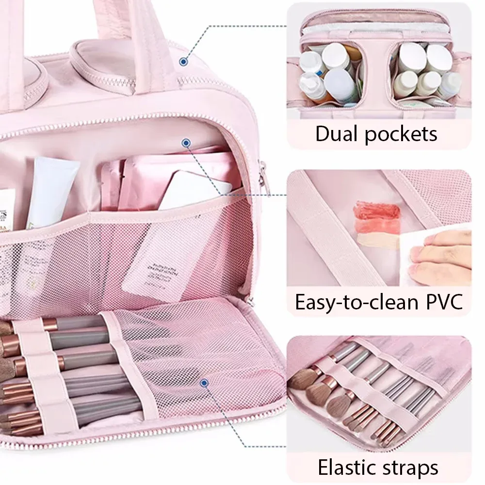 grande trousse de toilette femme grande capacité, sac de voyage imperméable pour cosmétiques, maquillage et articles de toilette, organisateur de douche avec compartiments