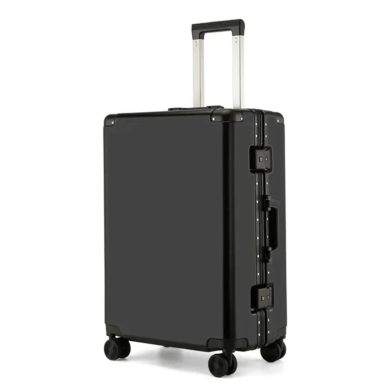 valise de voyage grande capacité couleur unie avec serrure à code, cadre en aluminium, cage à roulettes de luxe pour hommes et femmes
