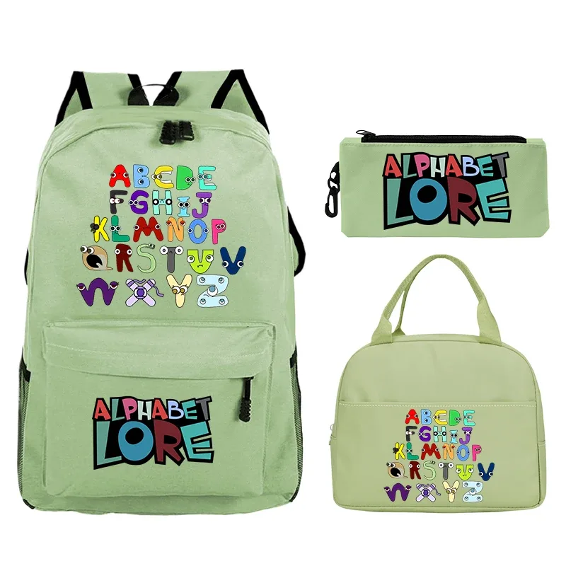 3 pièces/ensemble alphabet lore sac à dos garçons filles cartable sac à dos avec sac à déjeuner sac à crayons étudiants sac à dos sac de voyage confortable