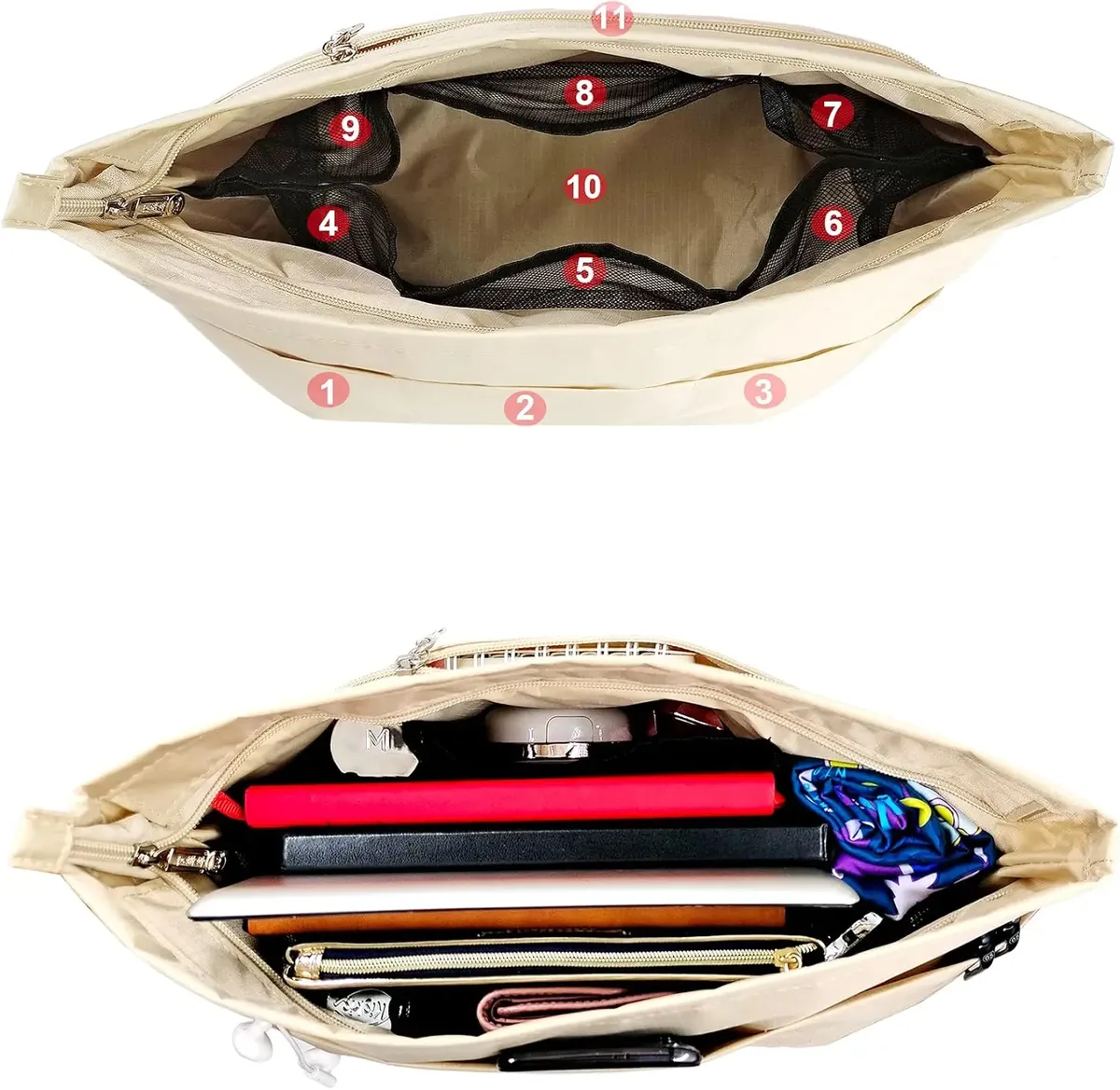 sac à main fourre-tout sac à main organisateur insérer sac doublure shaper diviseur fermeture éclair 11 poches compartiments