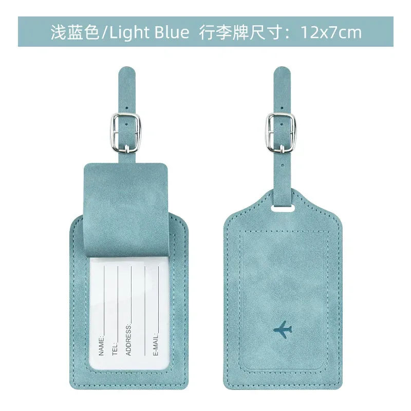 étiquette bagage cuir simili bleu noir rose voyage identification valise nom adresse pochette contact symbole avion reliefs